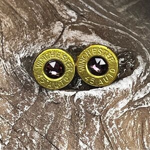 BULLET STUD EARRINGS - 45 AUTO - SWAROVSKI CRYSTAL BIRTHSTONE FEBRUARY-AMETHYST